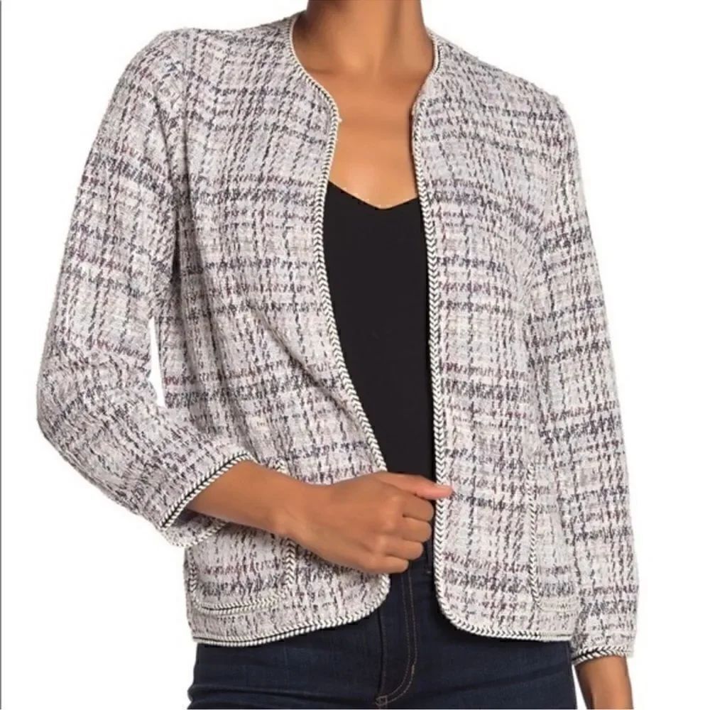 MAX STUDIO- Tweed Boucle Knit Cropped Brown Cream Coloring Jacket Blazer, M